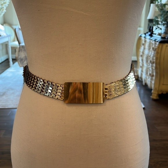 70’s 80’s shiny gold link belt~ bold statement stretchy slinky edgy Vintage - Picture 1 of 13